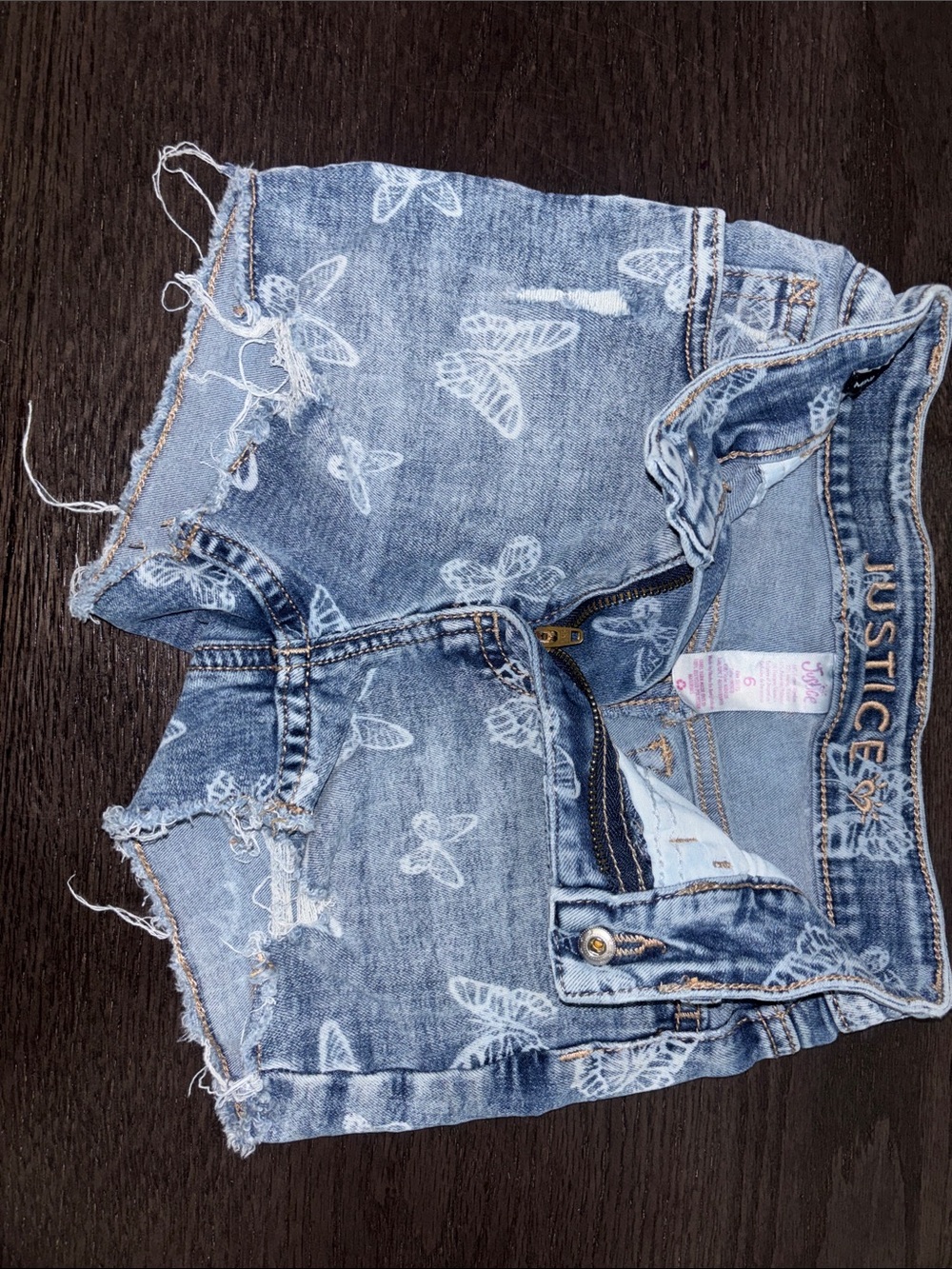 Justice Girls' Light Blue Denim Butterfly Print Shorts